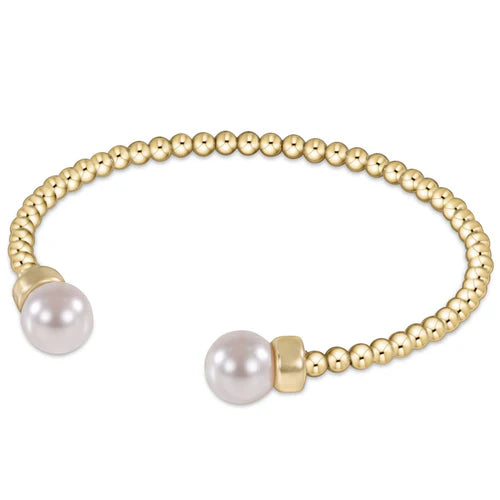 3mm Classic Gold Bead Cuff - Pearl