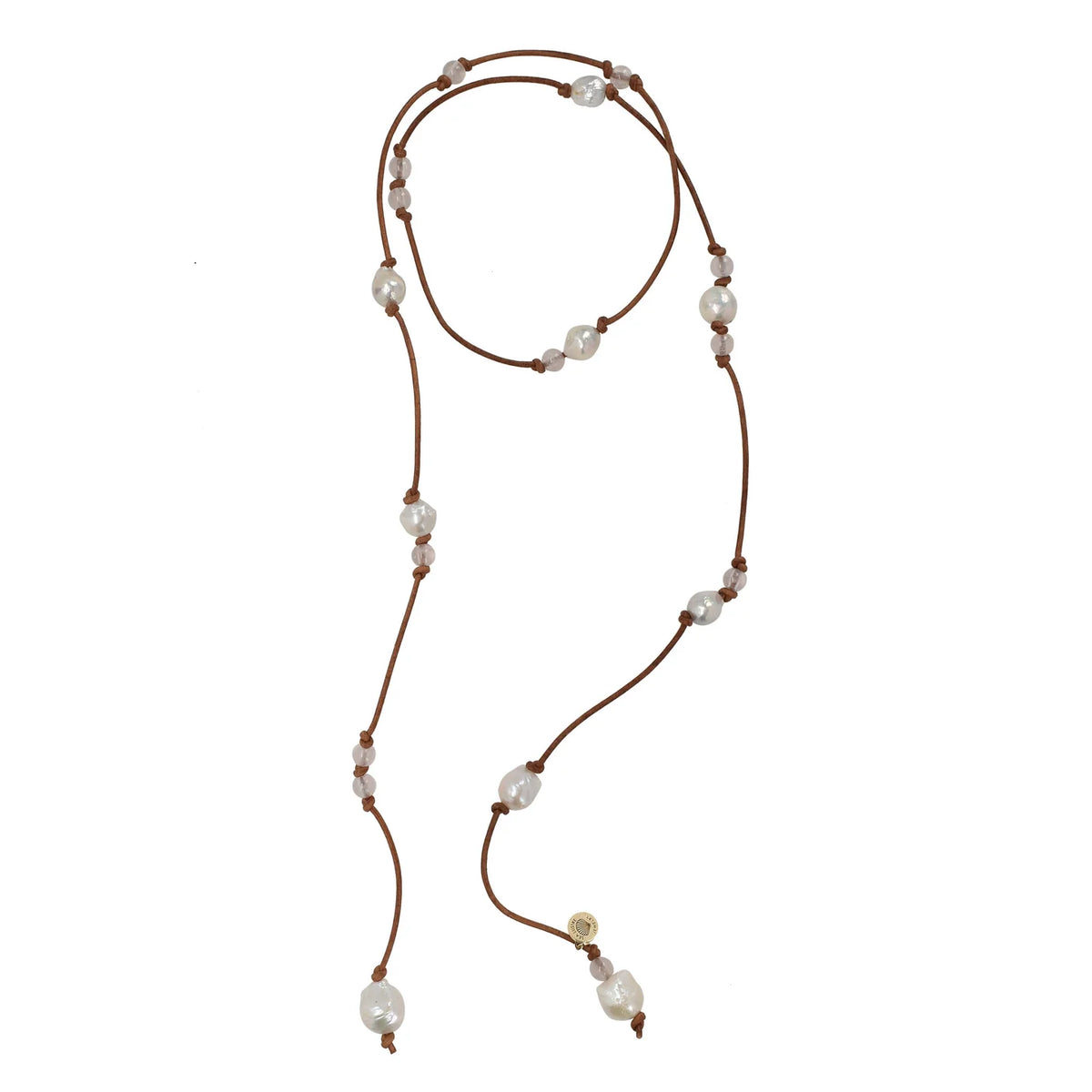 Baroque Pearl & Rose Quartz Lariat Necklace