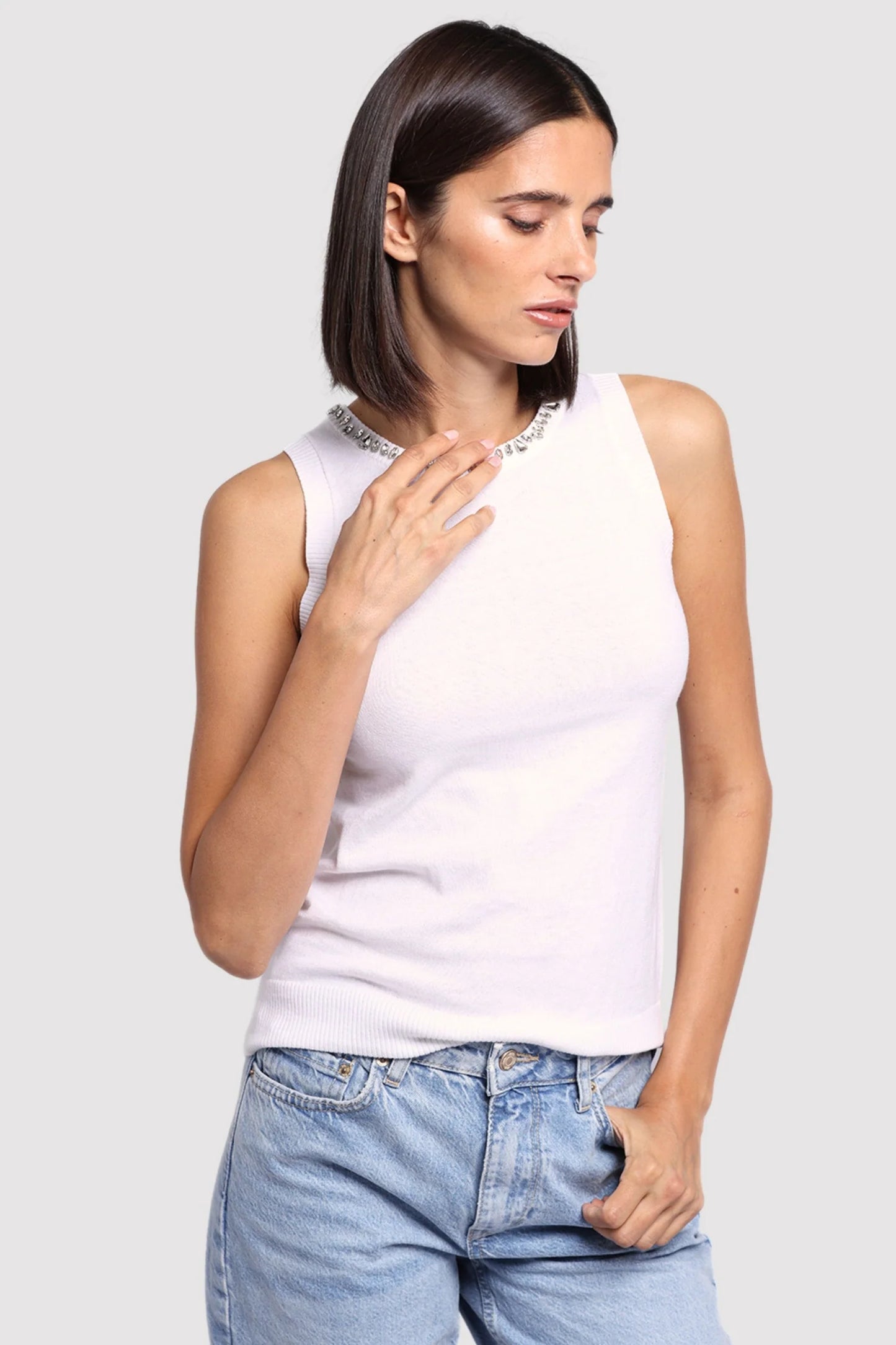 Cotton Cashmere Jewel Neck Tank 9341
