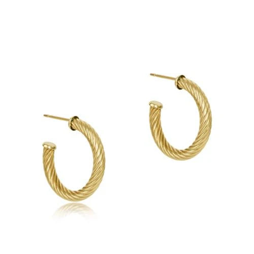 Round Gold 1.25 " Post Hoop 4MM Textured Twist