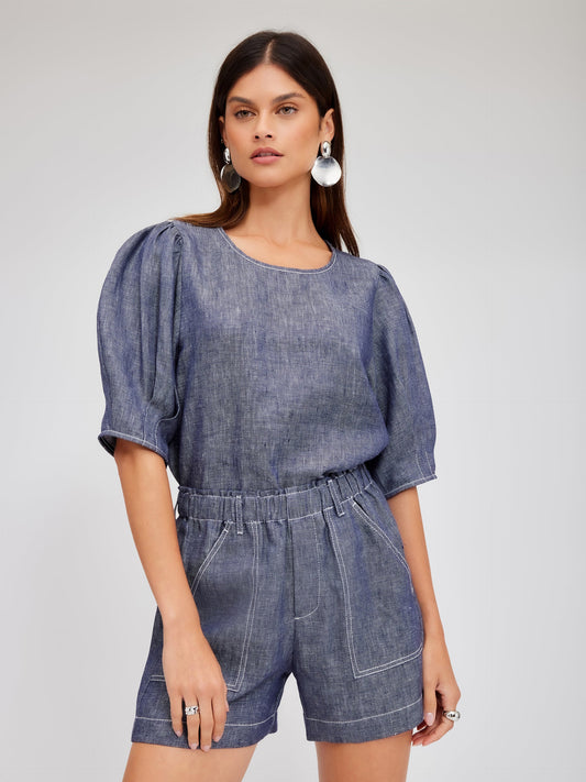 Poof Blouse - Solid Indigo