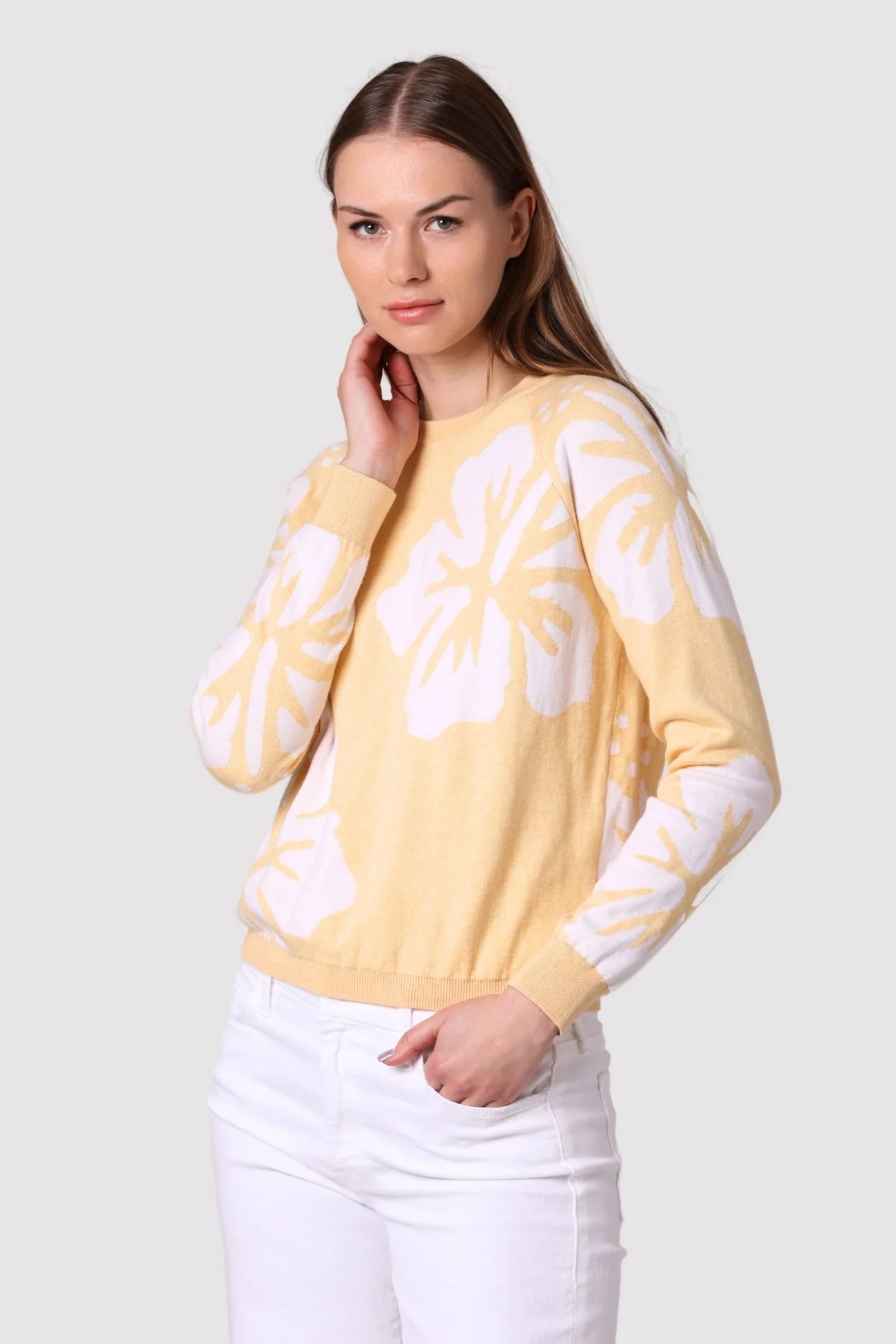 Cotton Cashmere Hibiscus Reversible Crew 9342