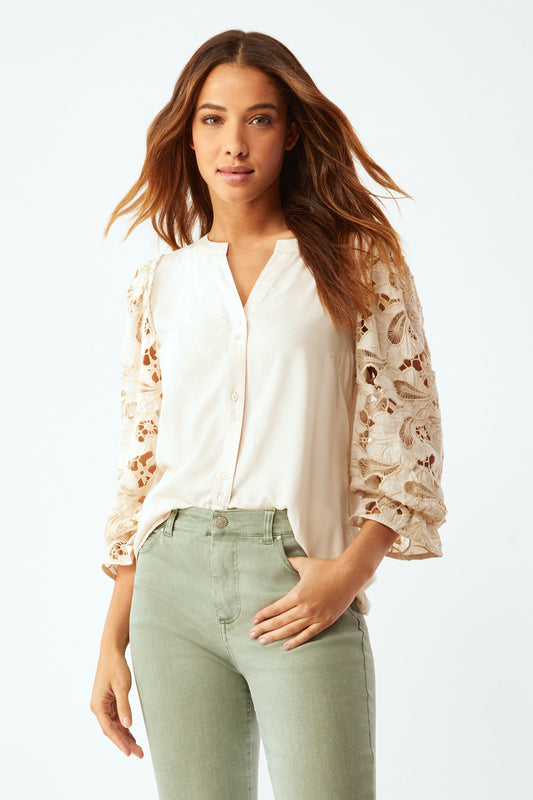 Fanning Embroidered Sleeve Top