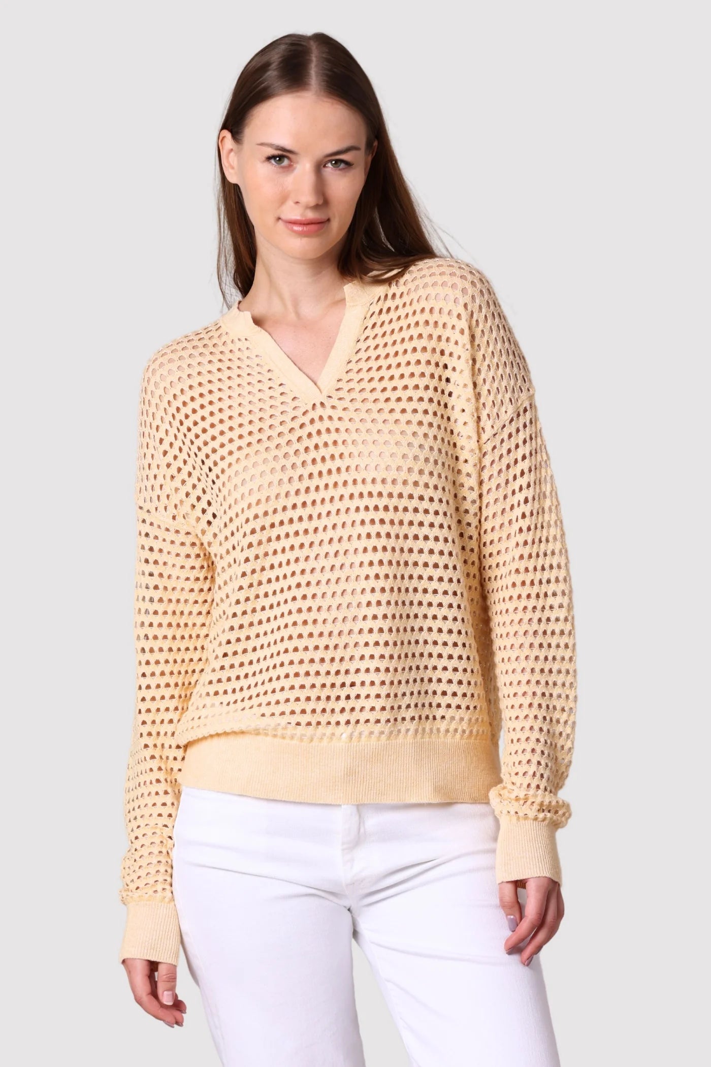 Cotton Cashmere Plaited Mesh Split Neck (9336)