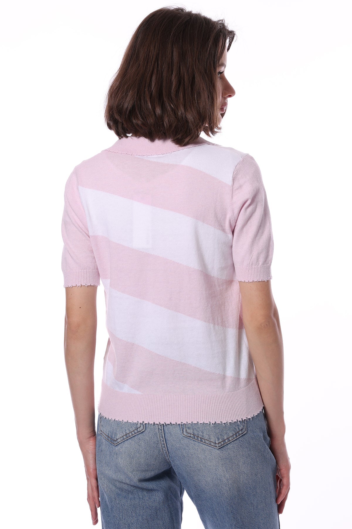 Cotton/Cash Striped Frayed Polo