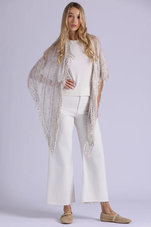 Sequin Pointelle Fringe Shawl 9822