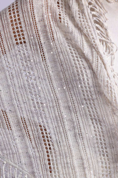 Sequin Pointelle Fringe Shawl 9822