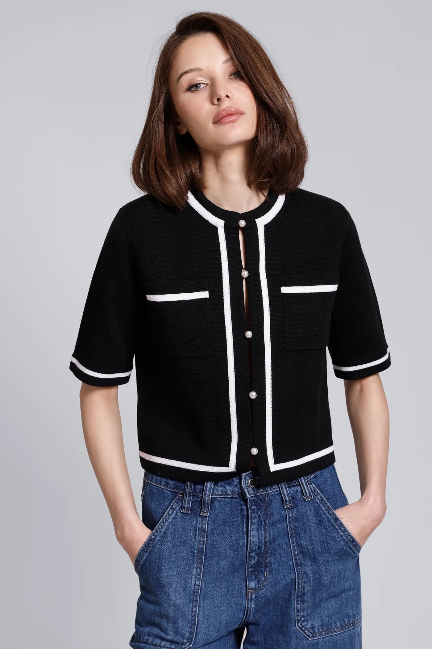 S/S Sleeve Tipped Cropped Jacket 9208