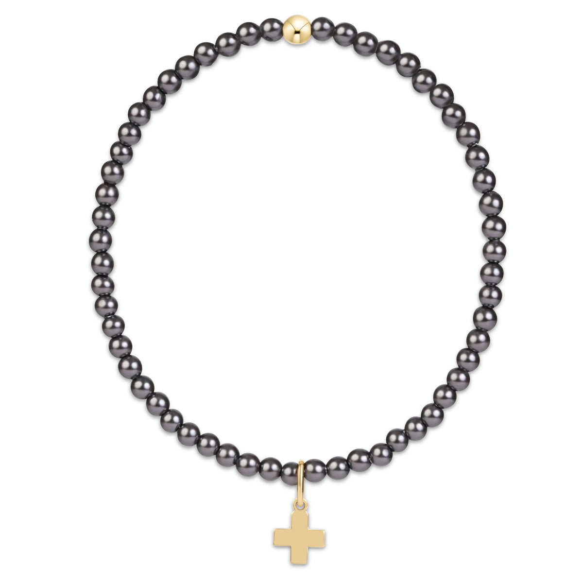 Classic Pearl Dark Grey 3mm Signature Cross Gold Charm