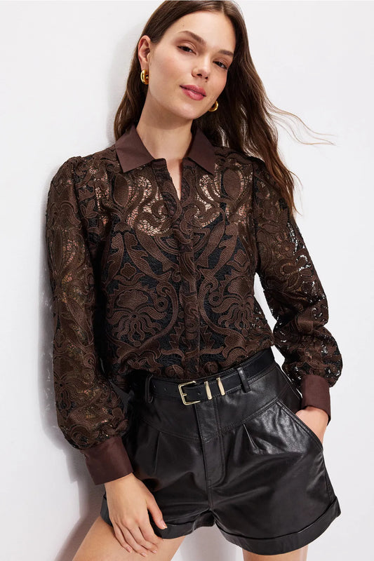 Emmie Top Choc Brown/Black Lace