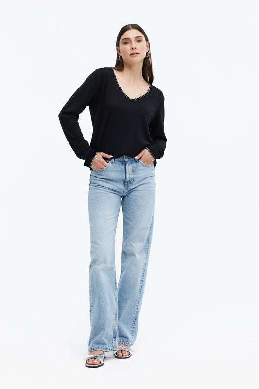 Whipstitch Ava V-neck Long Sleeve T-Shirt