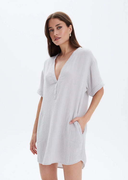 CHRLDR Limestone Lydia - Rolled Sleeve Mini Gauze Dress