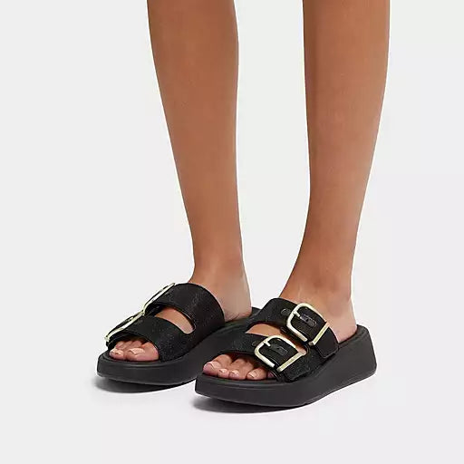 Fit Flop Black F-Mode Buckle Shimmer Lux