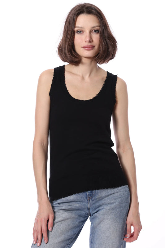 Cotton Cash Frayed Scoop Neck Tank