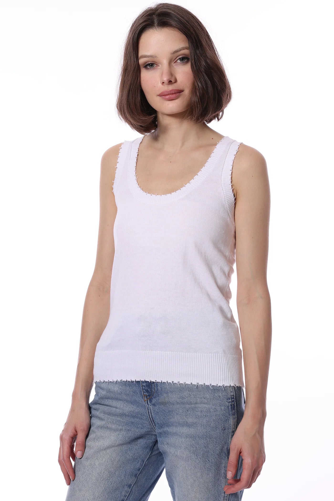 Cotton Cash Frayed Scoop Neck Tank