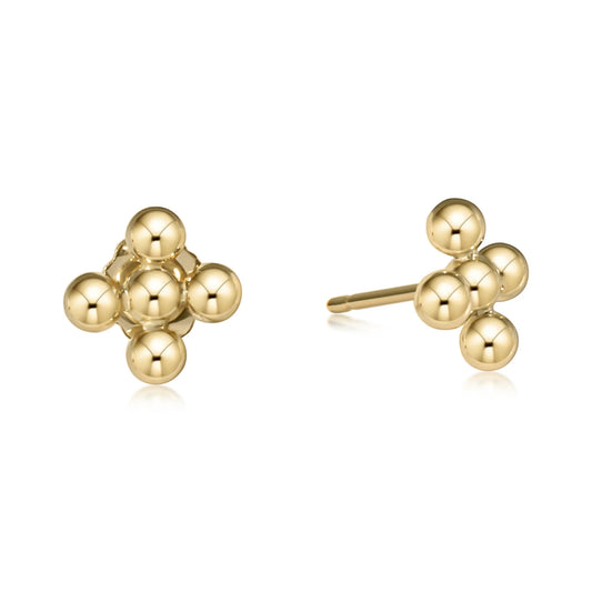 Classic Beaded Signature Cross Small Sterling Stud - 3MM Bead Gold