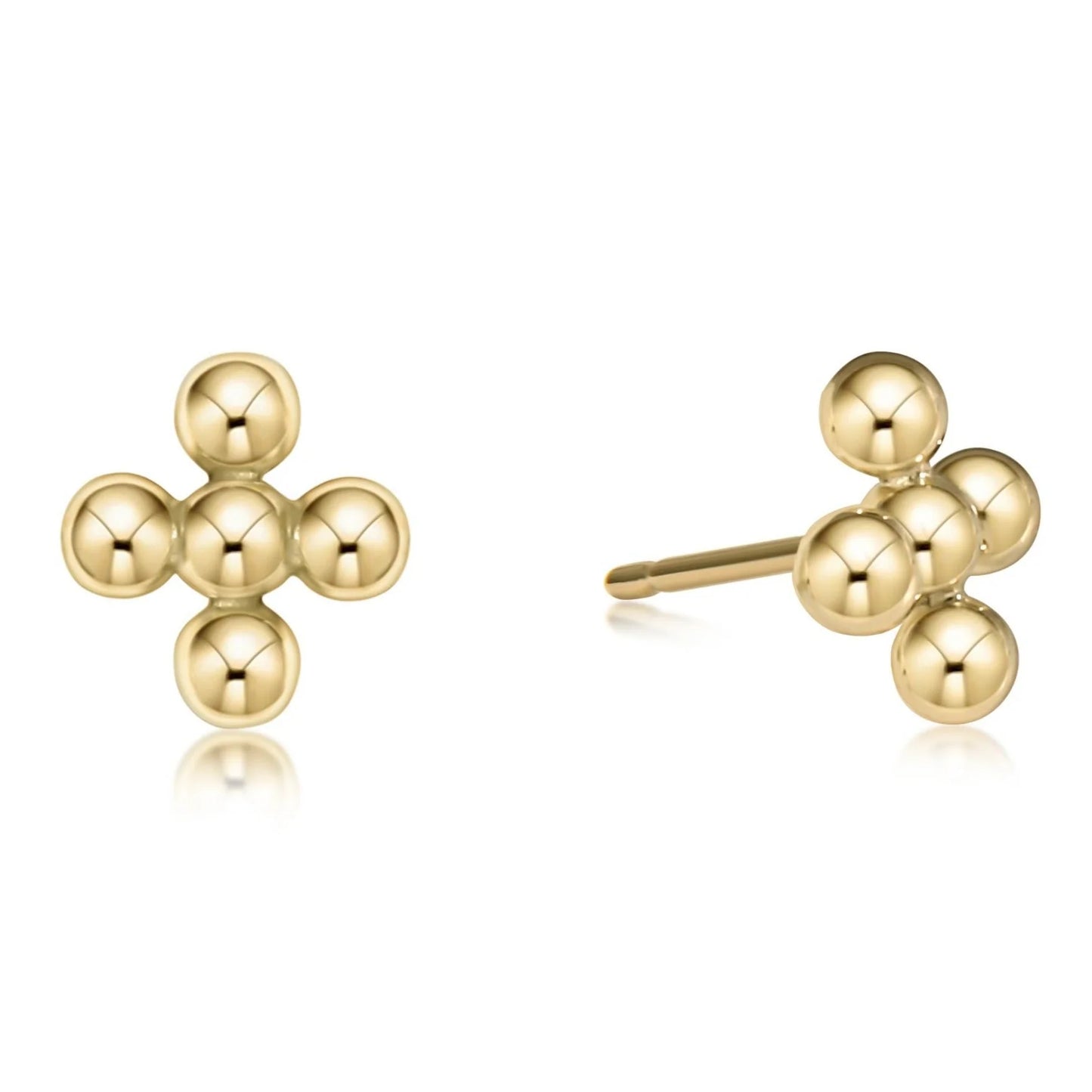 Classic Beaded Signature Cross Small Sterling Stud - 4MM Bead Gold