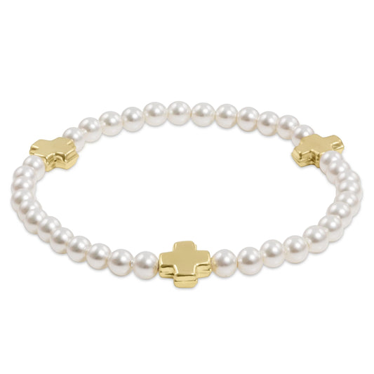 Signature Cross 4mm Pearl Gold