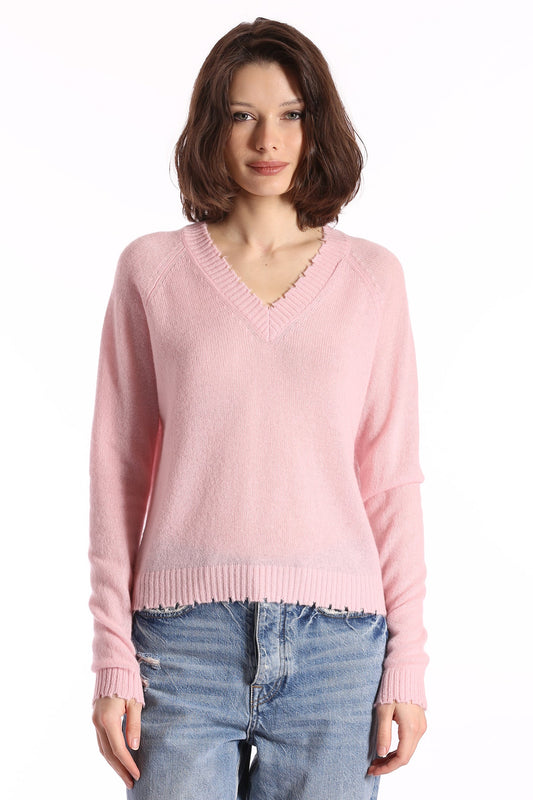 Cashmere Frayed Edge V-Neck