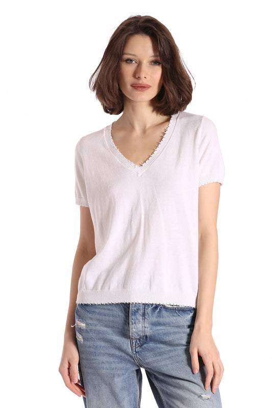 Cotton Cashmere Frayed V Tee