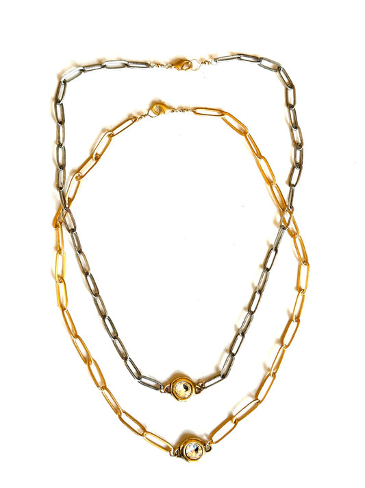 CVNCLIG 16" Gold Crystal Link Necklace