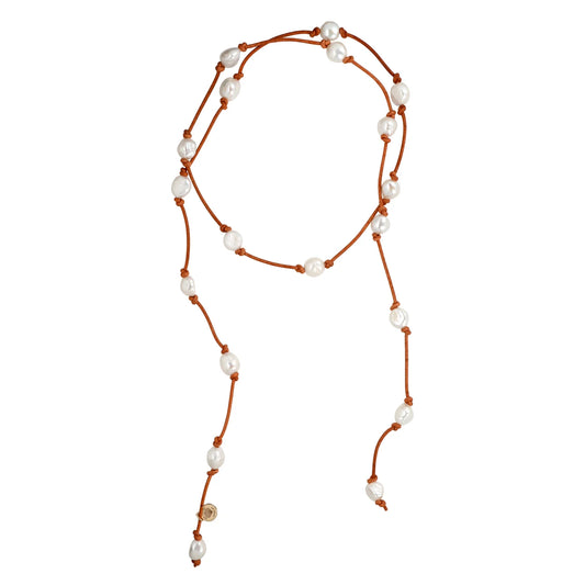 Weekender Lariat With Nugget Pearls Tan